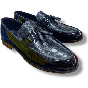 Erkek Rugan Babet Ayakkabı Parlak Corcik Püsküllü Ayakkabı