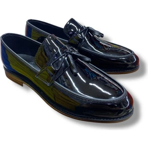 Erkek Rugan Babet Ayakkabı Parlak Corcik Püsküllü Ayakkabı