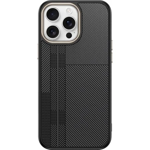 iPhone 15 Pro Max Kılıf M-Safe Şarj Özellikli Karbon Fiber Görünümlü Rns Antina Kapak - Siyah-Gri