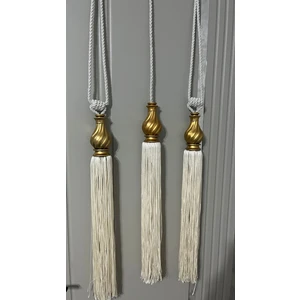 Fon Perde Tavan Bağlama Püsküllü Braçol Set ( Üçlü Set ) Altın Kuka Kuka