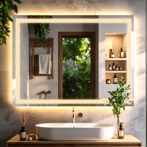 Rectango Günışığı Led'li Lazer Kumlamalı Lavabo & Banyo Aynası (Dokunmatik Sensörlü)