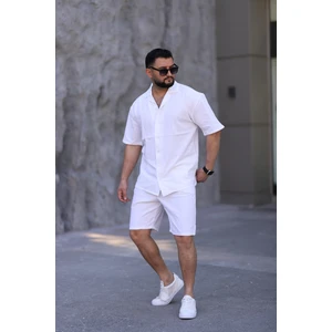 Beyaz Renk Gömlek Şort Erkek Keten Takım Oversize Kalıp