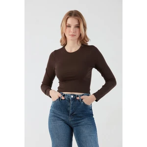 Basic Bisiklet Yaka Uzun Kollu Crop Body