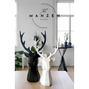 2 Li Set Geyik Figürlü Modern Dekoratif Hediyelik Biblo Beyaz-Siyah