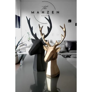 2 Li Set Geyik Figürlü Modern Dekoratif Hediyelik Biblo Altın-Siyah