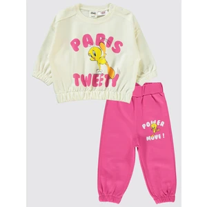 Kız Bebek Takım 6-18 Ay Ekru-Koyu Pembe