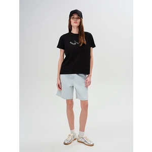 Kadın  Sıgn Baskılı Kısa Kollu Regular Siyah T-shırt