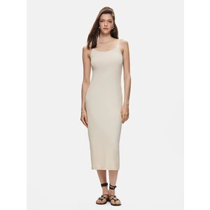 Kadın  Askılı Geniş Yaka Bej Elbise