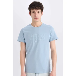 %100 Pamuk Slim Fit Dar Kesim Bisiklet Yaka Baskılı Kısa Kollu Tişört E0577AX25SM