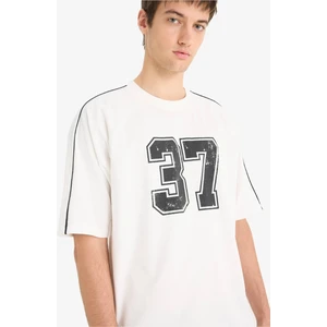 %100 Pamuk Loose Fit Bisiklet Yaka Baskılı Kısa Kollu Tişört F0186AX25SM