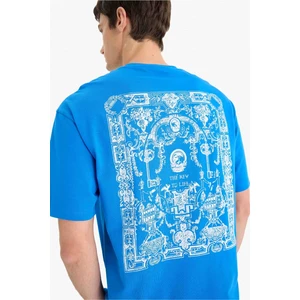 %100 Pamuk Boxy Fit Bisiklet Yaka Sırt Baskılı Kısa Kollu Tişört F5880AX25SM