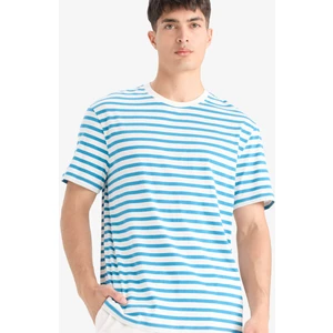 %100 Pamuk Regular Fit Bisiklet Yaka Kısa Kollu Pamuklu Çizgili Tişört E2637AX25SM