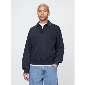 Erkek Lacivert Heavyweight Oversized Yarım Fermuarlı Sweatshirt