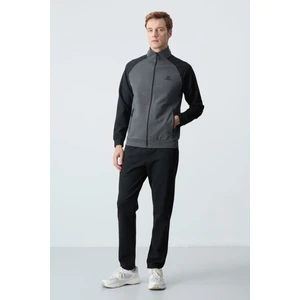 Tommy Life Antrasit-Siyah Erkek Dik Yaka Çift Renk Slim Fit Klasik Paça Eşofman Takımı-85113