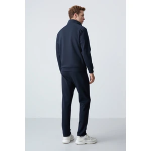 Tommy Life Lacivert Erkek Dik Yaka Çift Renk Slim Fit Klasik Paça Eşofman Takımı-85113