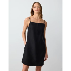 Jimmy Key Siyah %100 Keten Düz Kesim Kısa Tulum