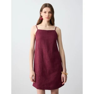 Jimmy Key Bordo %100 Keten Düz Kesim Kısa Tulum