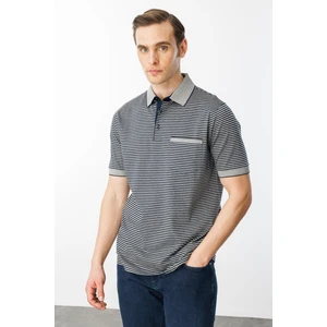 Erkek Polo Yaka Çizgili %100 Pamuk T-Shirt Gri