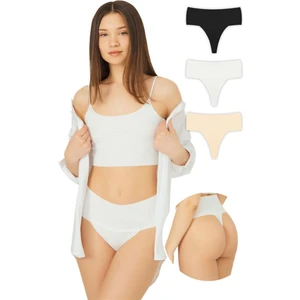 Lazer Kesim Esnek Iz Yapmayan Yüksek Bel Tanga 3'lü Paket Külot
