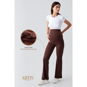 Fitilli Termal Şardonlu Sıcak Tutan Esnek Beli Ayarlanabilir Kışlık Ispanyol Paça Hamile Tayt F15