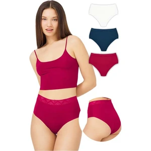 Basic Yüksek Bel Lazer Kesim Bikini Külot 3'lü Paket