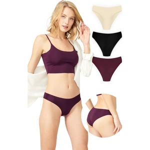 Klasik Basic Lazer Kesim Bikini Külot 3'lü Paket - 3