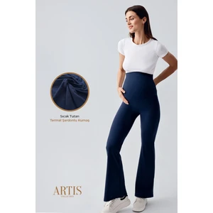 Fitilli Termal Şardonlu Sıcak Tutan Esnek Beli Ayarlanabilir Kışlık Ispanyol Paça Hamile Tayt F15