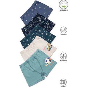 Özkan 31802 5'li Paket Erkek Çocuk Karışık Renkli Desenli Pamuklu Yumuşak Rahat Şort Boxer