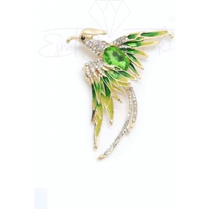 Esra Pamir Yeşil Zirkon Taşlı Zümrüdü Anka Kuş Broş