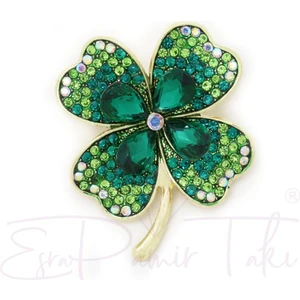 Esra Pamir Yeşil Zirkon Taşlı 4 Yapraklı Yonca Broş