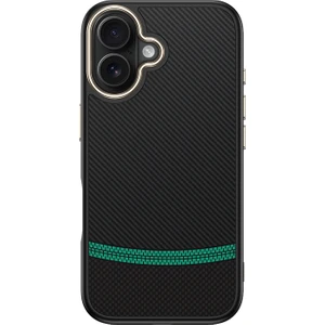 iPhone 16 Plus Kılıf M-Safe Şarj Özellikli Karbon Fiber Görünümlü Rns Antina Kapak - Siyah-Yeşil