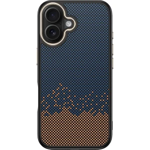 iPhone 16 Plus Kılıf M-Safe Şarj Özellikli Karbon Fiber Görünümlü Rns Antina Kapak - Mavi