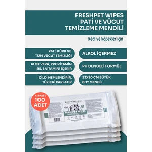 Pati ve Tüy, Vücut Temizleme ve Hijyen Mendili, Kedi ve Köpek, 4 Paket (100 Adet)