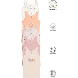 Underwear Özkan 41600 5'li Paket Kız Çocuk Karışık Renkli Desenli Pamuklu Yumuşak Rahat Kalın Askılı Atlet