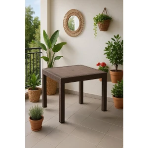Rattan 80X80 Camsız Kahve Masa - Bahçe&balkon&teras