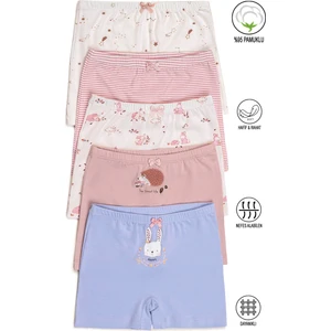 Özkan 41602 5'li Paket Kız Çocuk Karışık Renkli Desenli Pamuklu Yumuşak Rahat Şort Boxer