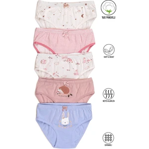 Özkan 41603 5'li Paket Kız Çocuk Karışık Renkli Desenli Pamuklu Yumuşak Slip Külot
