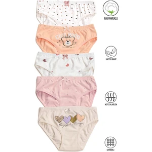 Özkan Underwear Özkan 41603 5'Li Paket Kız Çocuk Karışık Renkli Desenli Pamuklu Yumuşak Slip Külot