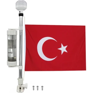 Katlanır Bayrak Direği Alüminyum Reflektörlü 30 X 45 CM Bayrak ile Birlikte 50CM 12V LED