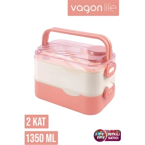 1350 ml Iki Kat Üç Bölme Paslanmaz Çelik Lunch Box Yeni Nesil Sefer Tası-Sos Kaseli MODEL-FFLBOX10110-2S