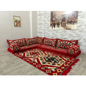 Şark Köşesi Yörük Desenli Minderi Takımı Konsept Kırmızı