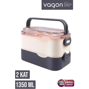 1350 ml Iki Kat Üç Bölme Paslanmaz Çelik Lunch Box Yeni Nesil Sefer Tası-Sos Kaseli MODEL-FFLBOX10110-2S