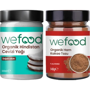 Organik Hindistan Cevizi Yağı 300 ml + Organik Ham Kakao Tozu 140 gr