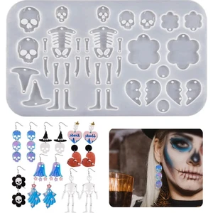 Epoksi Silikon Kalıp Cadılar Bayramı Iskelet Kuru Kafa Modelleri Delikli Kolye Küpe Kalıbı