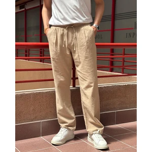 Erkek, Bel lastikli, Geniş kesim, Keten dokuma, pamuklu, pileli pantolon 302