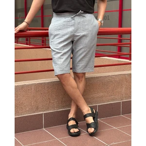 Erkek, beli lastikli, Regular fit, gofreli dokuma kumaş, keten karışımlı, Şort-Bermuda 297