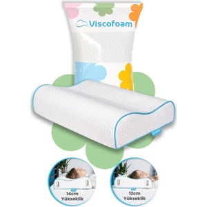 Yüksek Boyun Destekli Ortopedik Yastık Çift Boyun Destekli Visco Yastık - 60x40x14-12cm