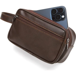 Erkek Bileklik Kemerli Portföy Clutch Traş Kozmetik El Çantası NEW344 - Kahverengi