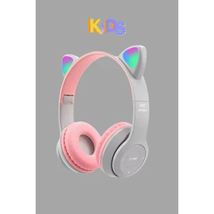 Kedi Kulaklık Bluetooth Kablosuz Rgb Işıklı Çocuk Oyun Kulaklığı Radyolu