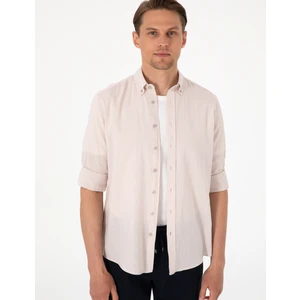 Pierre Cardin Erkek Bej Keten Karışımlı Regular Fit Uzun Kollu Gömlek 50303388-VR011